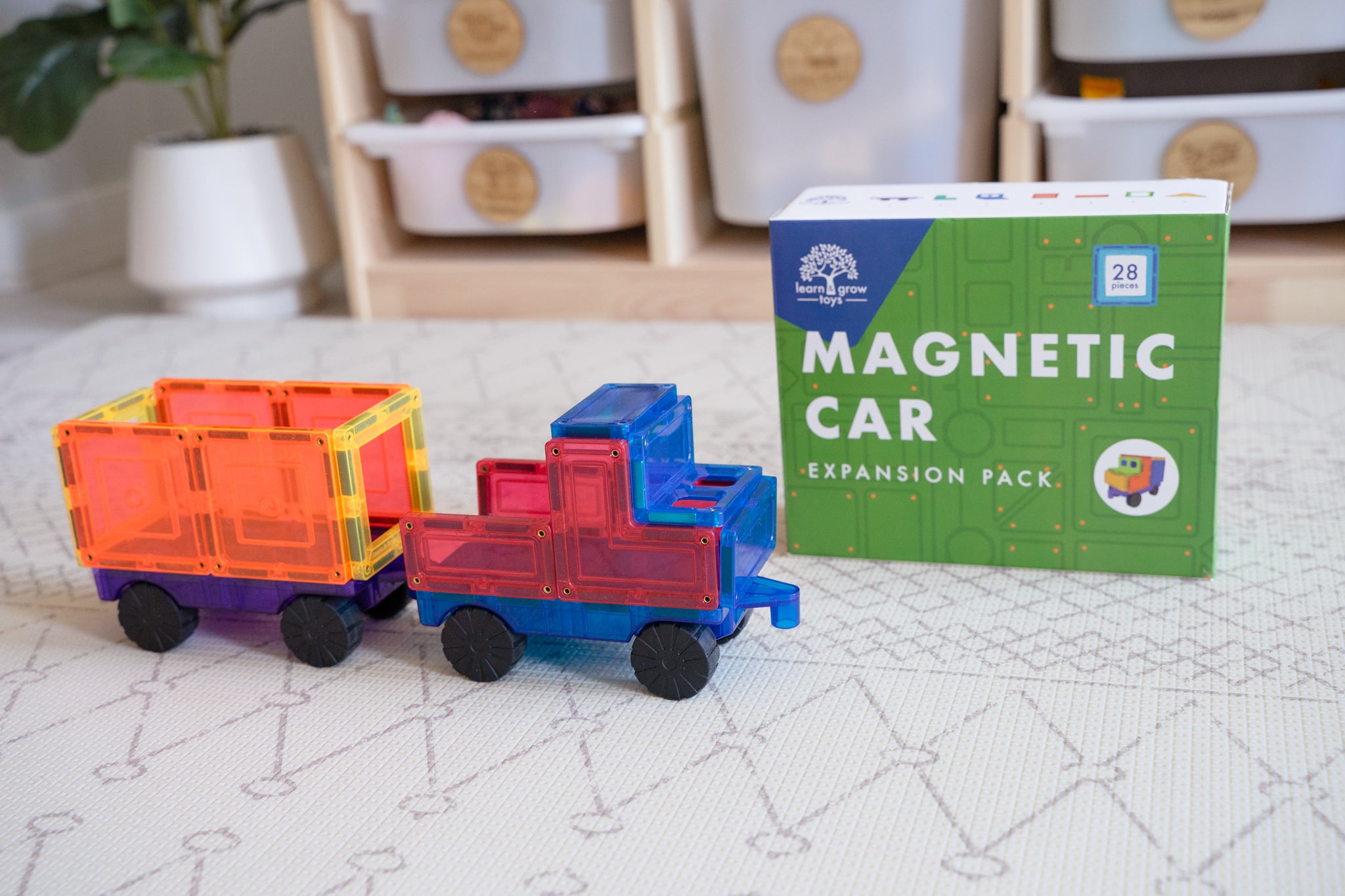 Learn & Grow Toys - Magnetic Tiles - Car Pack (28 Piece)