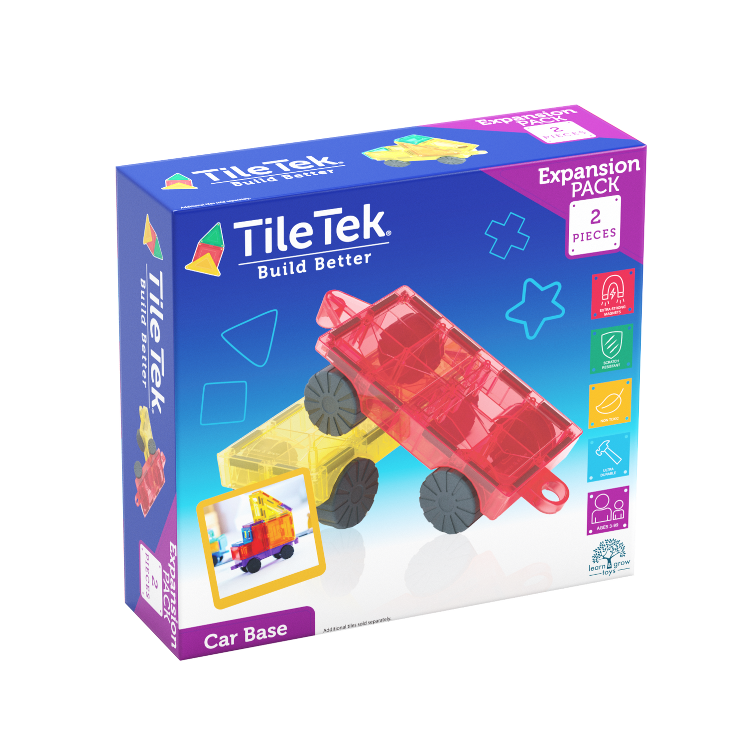 Learn & Grow Toys - Magnetic Tiles - Car Base Pack (2 Τεμάχια)