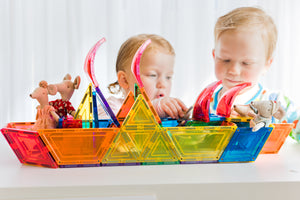 Sailing boat made of magnetic tiles