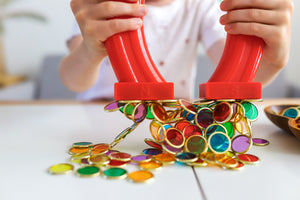 Metal Rimmed Counting Chips for counting, sensory and creative play with huge red magnet